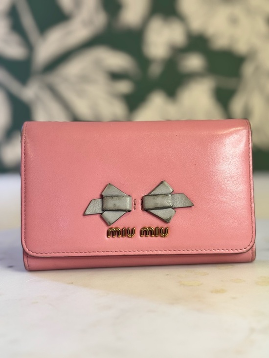 Miu Miu Handbags - Miu Miu Pink Leather Bow Trifold Wallet EUC